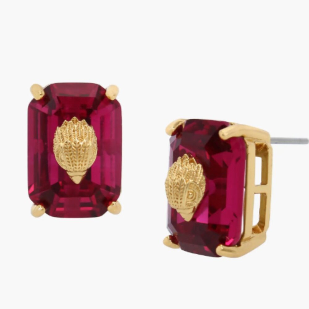 Kurt Geiger London Emerald Cut Pink Eagle Stud Earrings